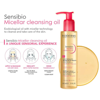 Bioderma Sensibio 胶束洁肤油，首款生态生物胶束油配方洁肤油，具有油乳质地，可深层清洁、舒缓和滋养肌肤，不含香料，对肌肤温和