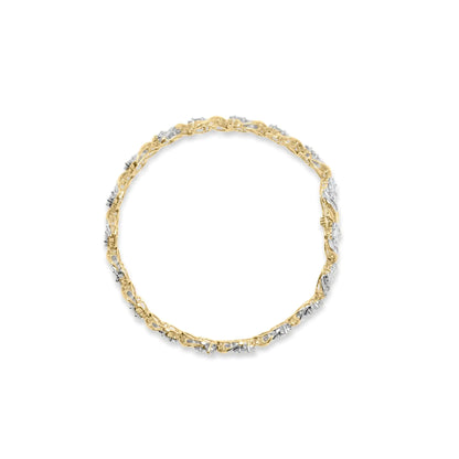 10k Yellow Gold 5.00 Cttw Round-Cut and Baguette-Cut Diamond Floral Link 7.25" Bracelet (I-J Color, I2-I3 Clarity)