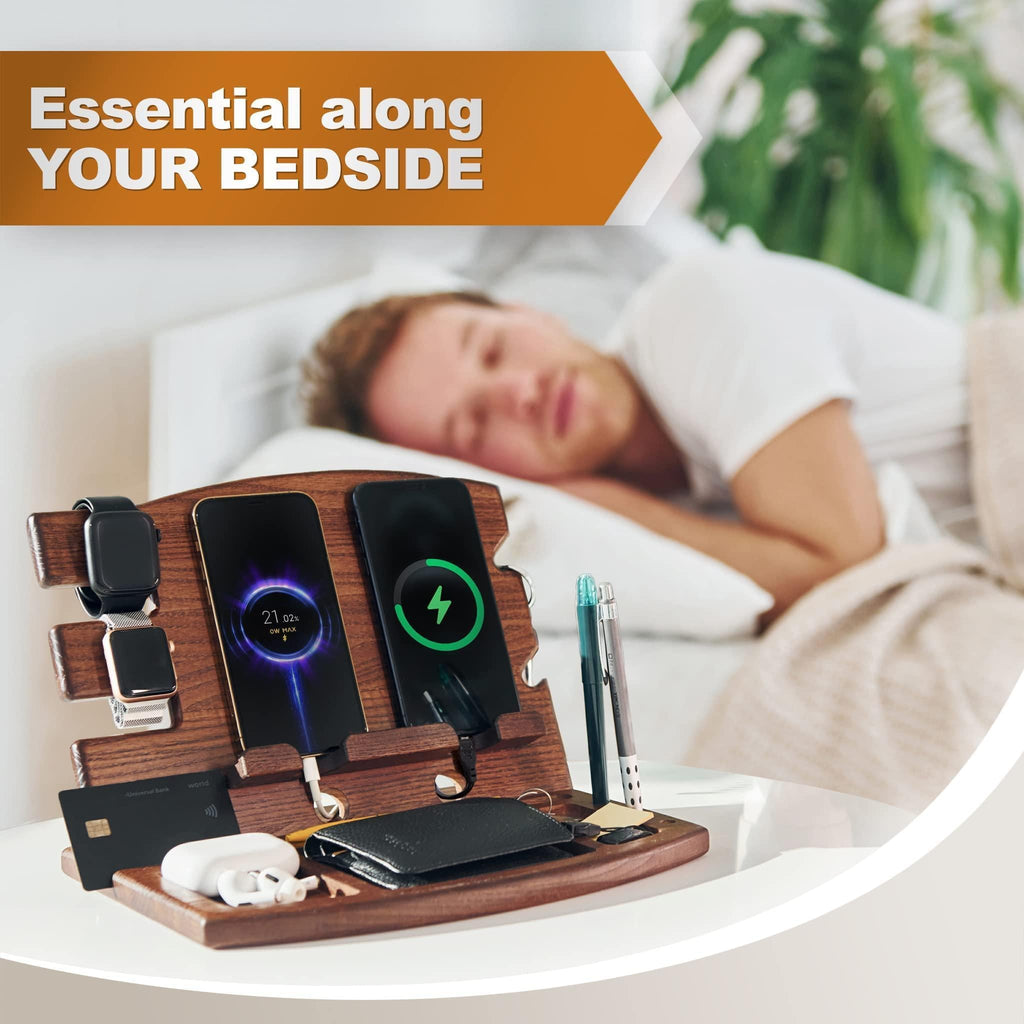 US | Ash Wood Dual Phone Organizer & Charging Station