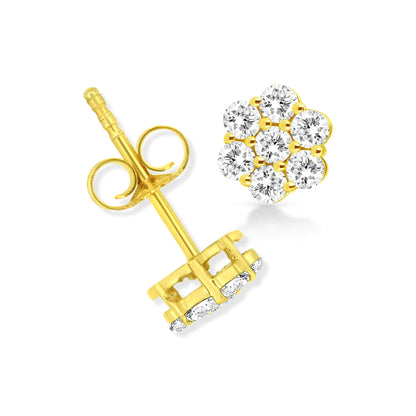 14K gult gull 1/2 Cttw Brilliant Rund Cut Diamond Floral Cluster Stud øredobber med Pushbacks (JK Color, VS2-SI1 Clarity)