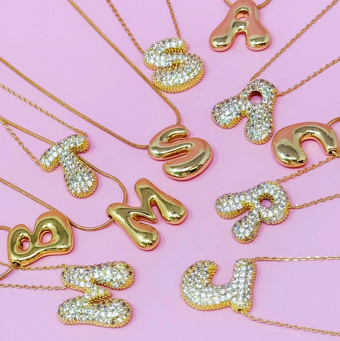 Crystal Bubble Initial Necklace - Catch Cards