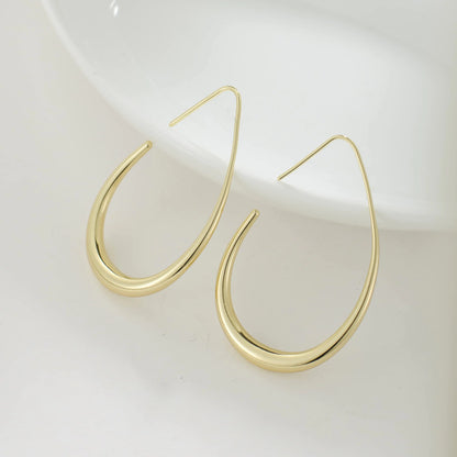 Aros ligeros con forma de lágrima para mujer: grandes aros ovalados con baño de oro blanco de 14 k, joyería llamativa y pulida.