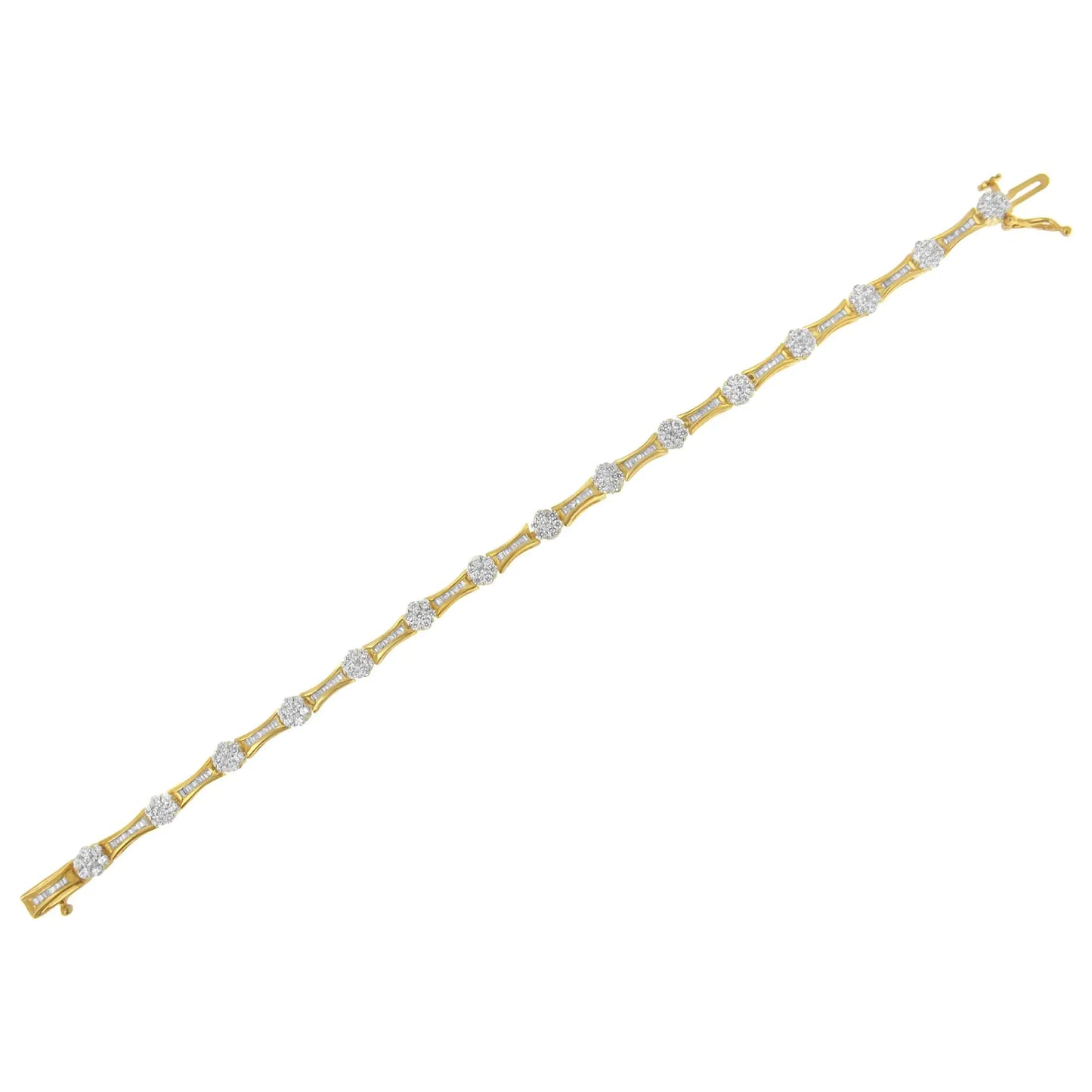 Pulsera de oro amarillo y blanco de 10 quilates con eslabones de diamantes redondos y talla baguette de 2,00 cts (color IJ, claridad I2-I3) - Talla 7,25"