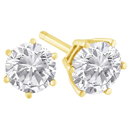 14K Yellow Gold 3/4 Cttw Round Brilliant-Cut Diamond Classic 6-Prong Stud Earrings (K-L Color, I2-I3 Clarity)