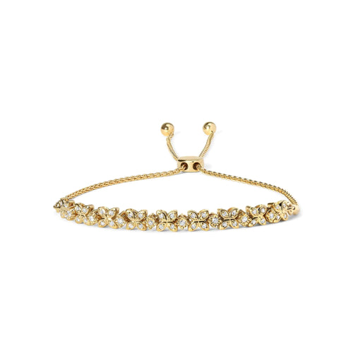 Pulsera bolo ajustable de plata de ley 925 bañada en oro amarillo de 18 quilates con eslabones de talla marquesa de 1/4 quilates y diamantes de 1/4 quilates (color IJ, claridad I1-I2)