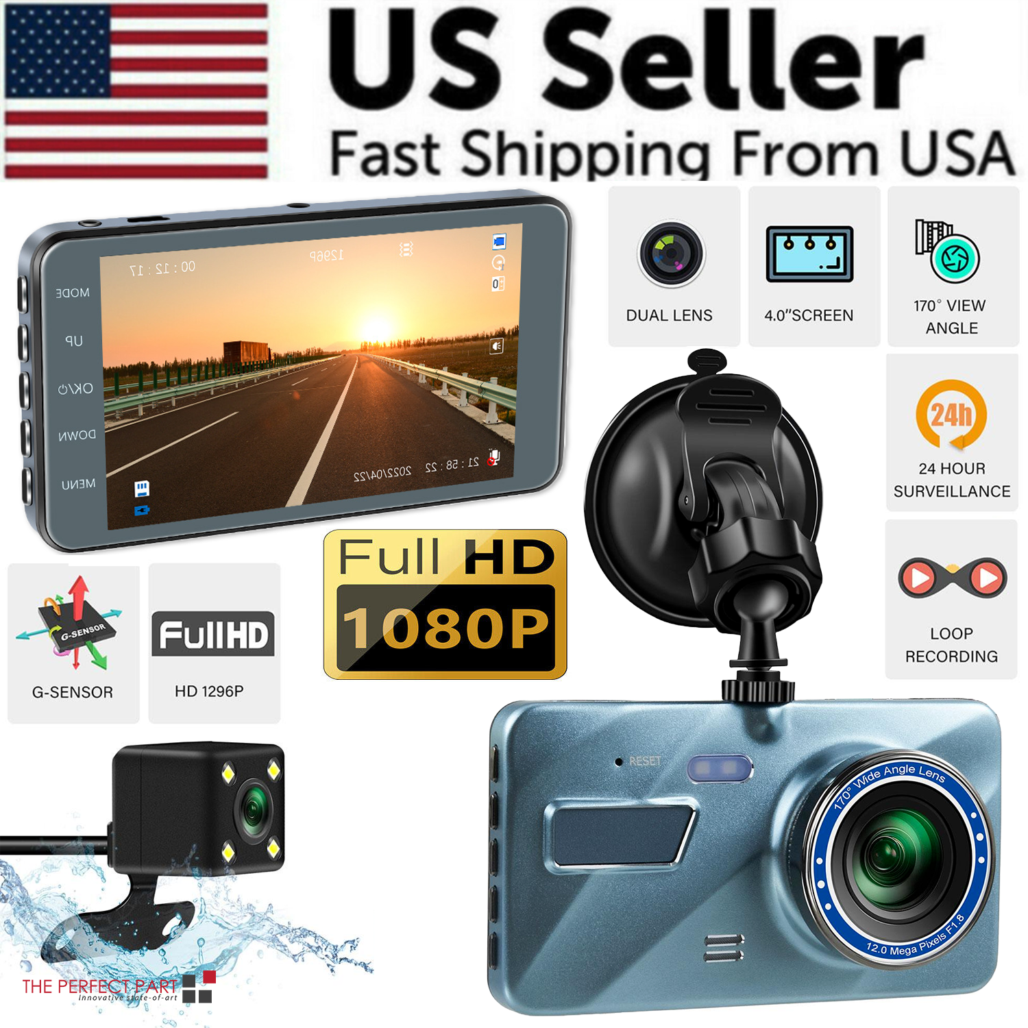 HD 1080P Dual Dashcam 4" Recorder mit Nachtsicht