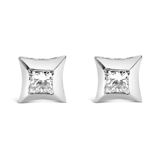 10K White Gold 1/2 Cttw Invisible Set Princess-Cut Diamond Stud Earrings (H-I Color, SI2-I1 Clarity)