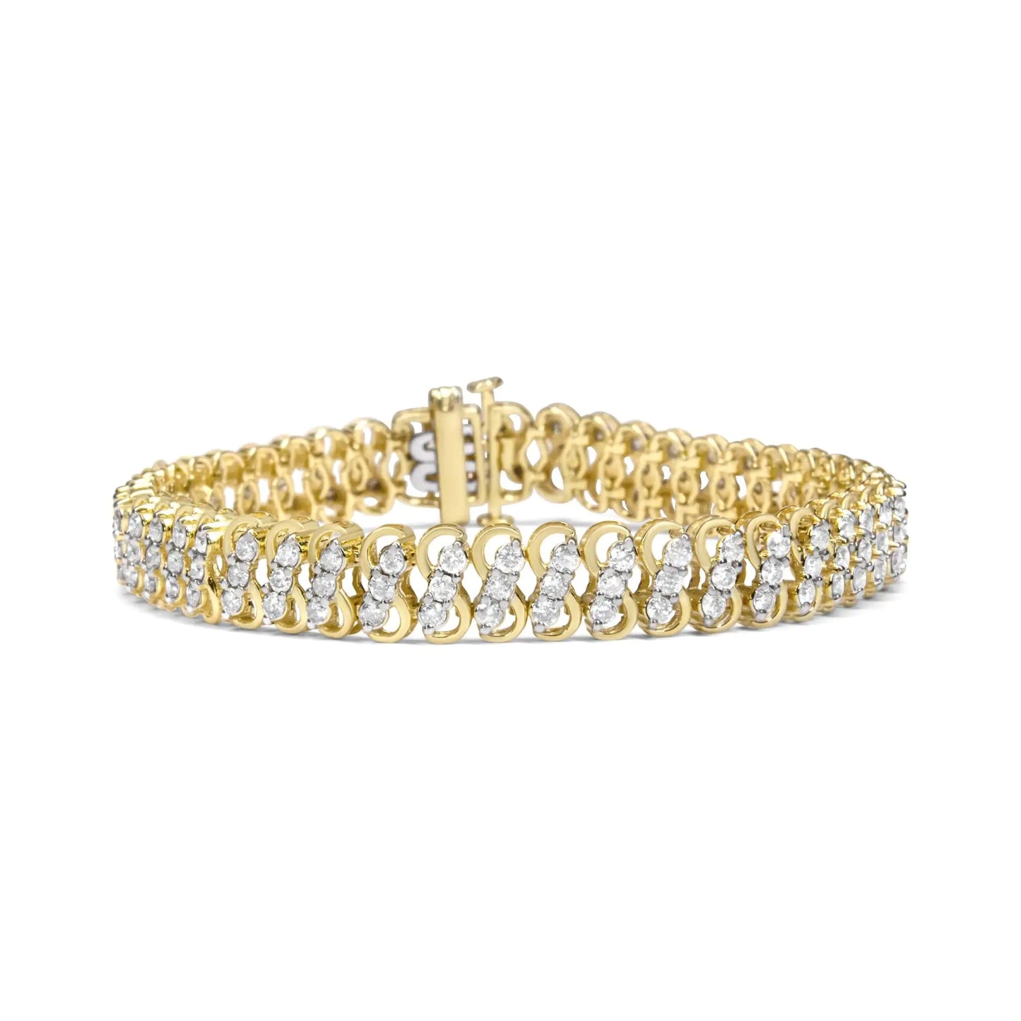 10K Yellow Gold 4.0 Cttw Diamond Triple Row Infinity 7" "S" Link Tennis Bracelet (J-K Color, I2-I3 Clarity)