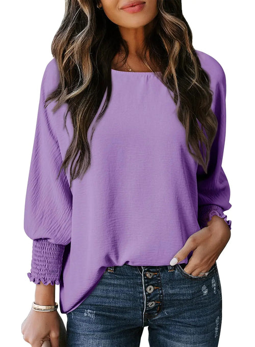 Dokotoo - Blusas informales elegantes para mujer, blusas de trabajo, camisetas de manga 3/4 con cuello en V, camisetas básicas holgadas, talla grande A, color morado