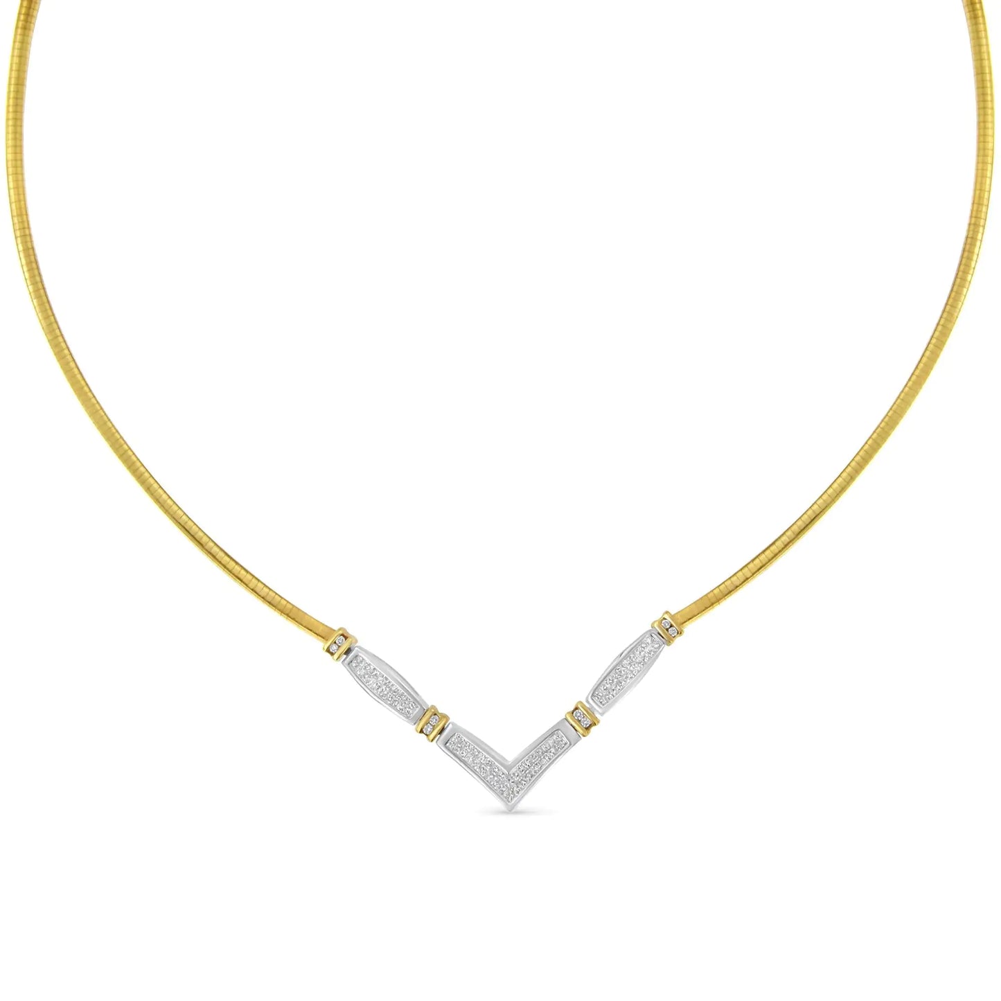 14K Two-Toned Gold 1 cttw Diamond Chevron "V" Necklace (H-I, SI1-SI2)