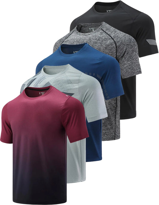 5 Pack Meeste Active Quick Dry Crew Crew T-särgid | Athletic Running jõusaalitreening lühikeste varrukatega t-paidad helehall/gradientpunane/sinine/süsi/must, suur