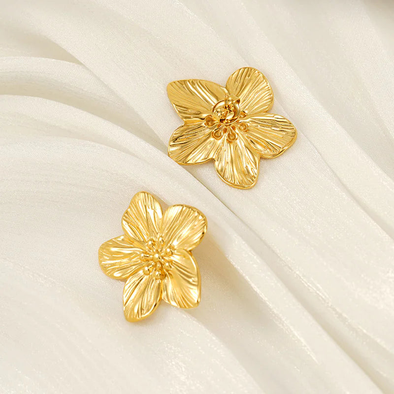 Chic Gold Petal Drop Stud Earrings