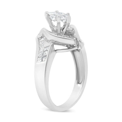 14K hvitt gull 1 1/4 Cttw Pai, Baguette og Princess Cut Diamond Marquise Shape Engasjement Cocktail Ring (HI Color, SI2-I1 Clarity)