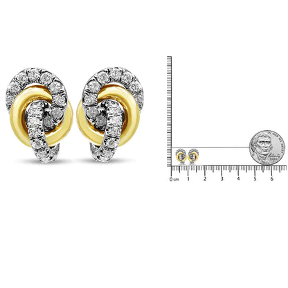 Aretes de oro amarillo y blanco de 10 quilates con triple nudo entrelazado de diamantes de 1/2 ct (color IJ, claridad I1-I2)