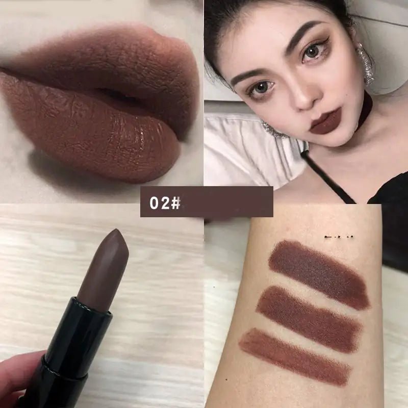 Dark Purple Chocolate Brown Matte Lipstick - Catch Cards