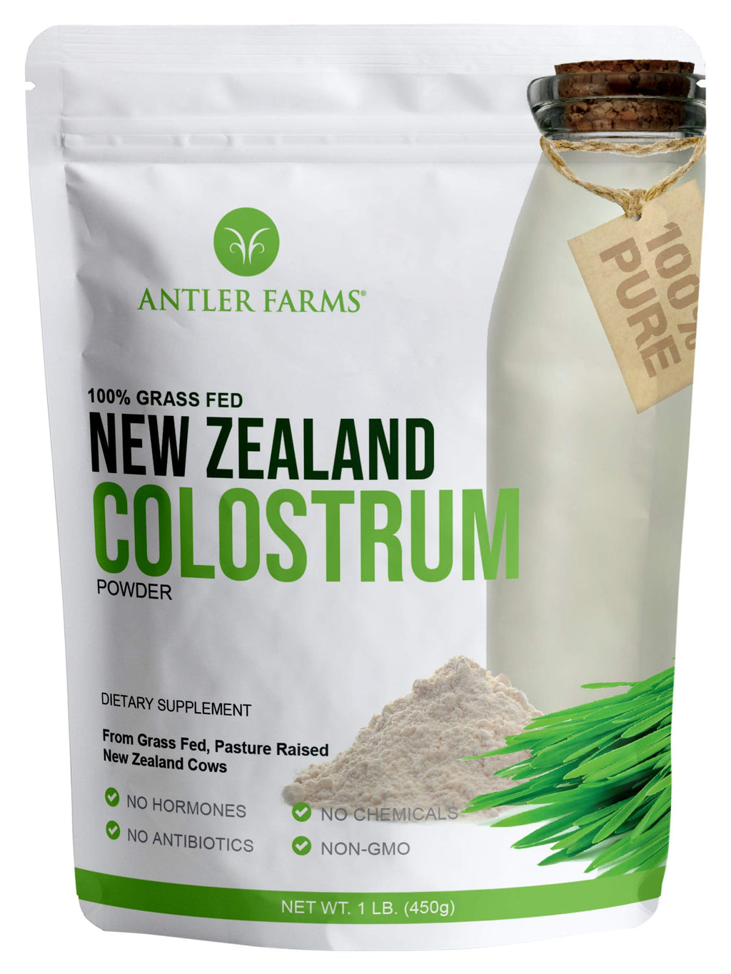 Antler Farms 100 % Ren New Zealand Råmælk 30 Portioner 454 g - Græsfodret Græsudfodret Rent Udgangspunkt Koldbehandlet Ufortyndet Højt IgG-indhold