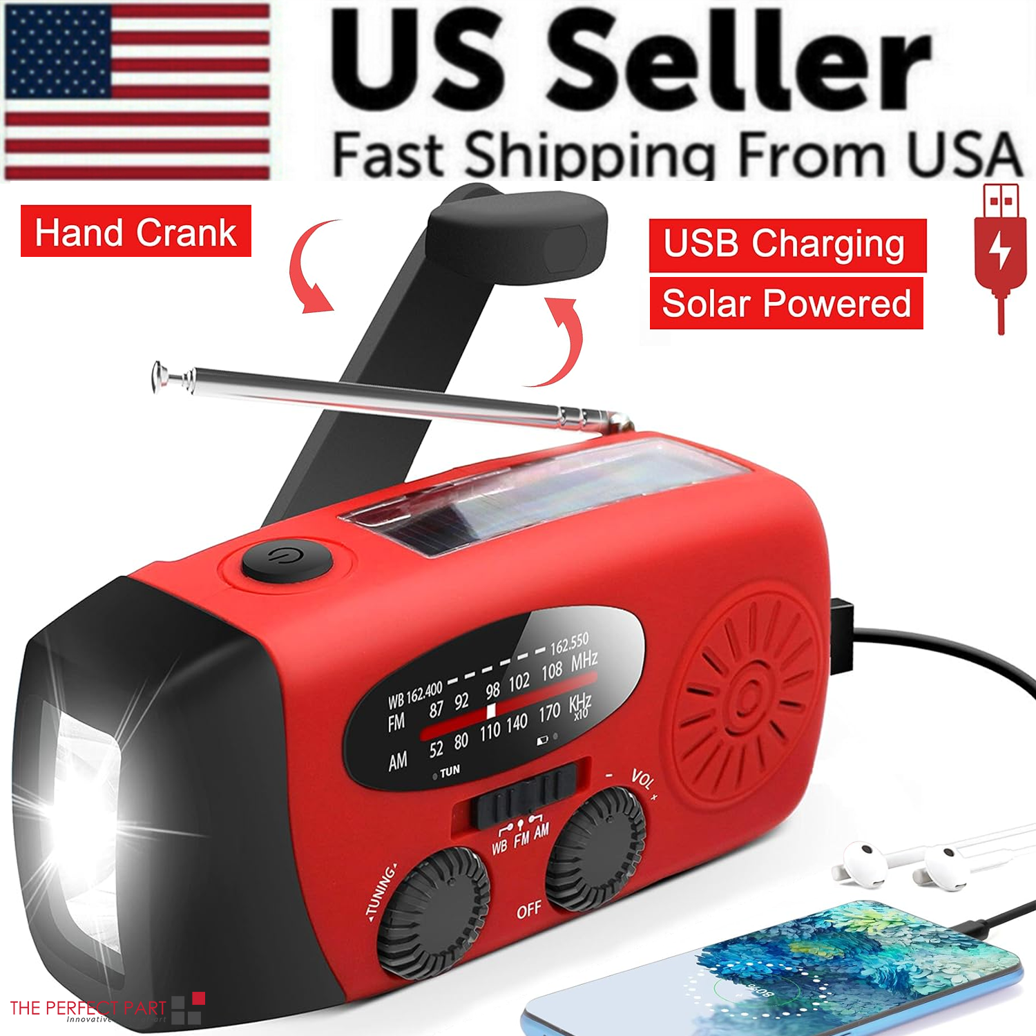 US | Crank & Solar Emergency Radio 1000mAh Power Bank