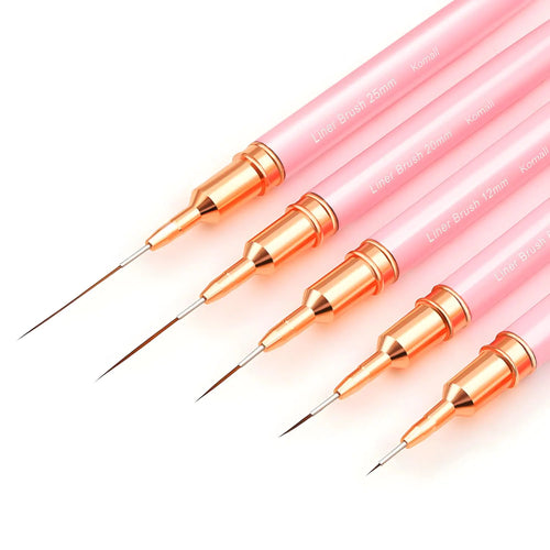 Nail Art Liner Brushes, 5Pcs Painting Nail Art Brush Set Nail Dotting Drawing Tool for Long Lines, Thin Details, Fine Drawing Sizes 4/8/12/20/25mm(Pink) Pink