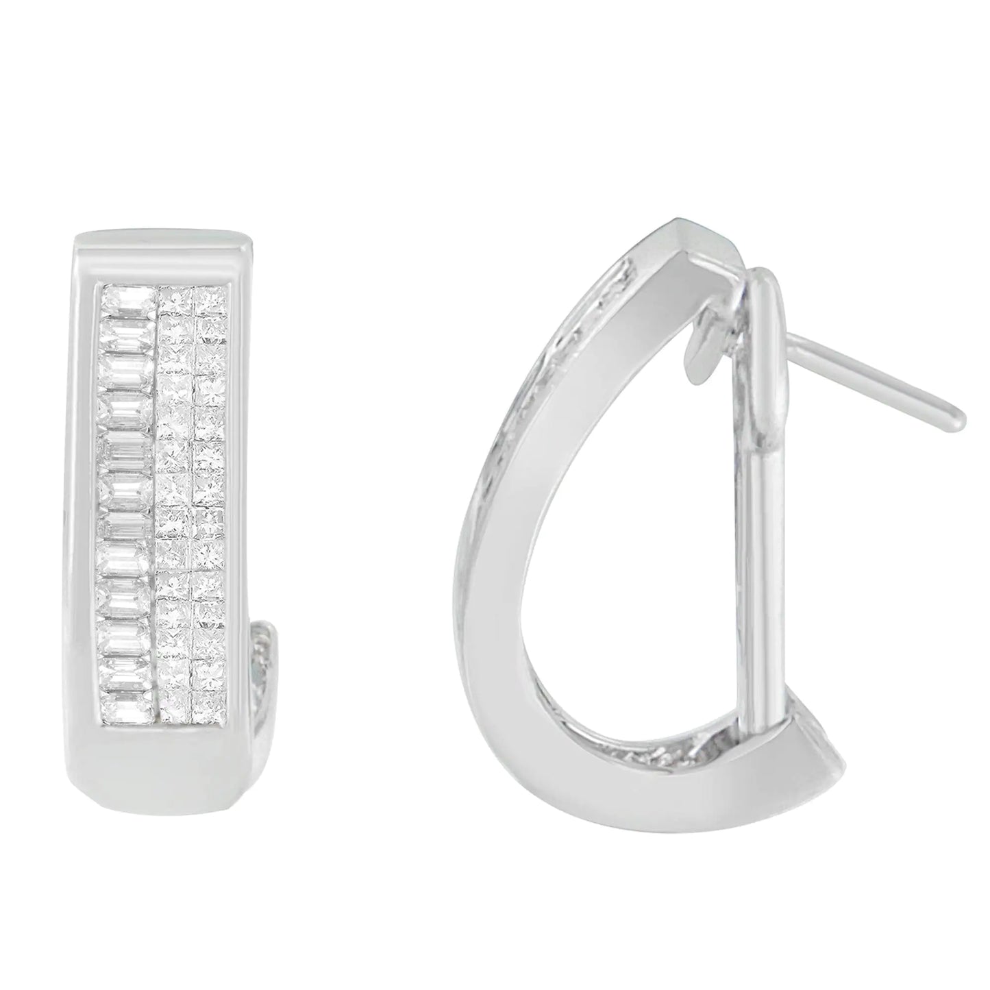 14K White Gold Baguette and Princess-cut Diamond Earrings (1 cttw, H-I Color, VS1-VS2 Clarity)