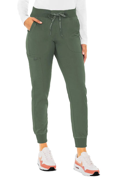 Med Couture Touch Women's Scrub Pant Yoga Jogger with 5 Pockets & Drawstring Waistband - MC7710 Small Tall Olive