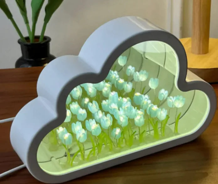 Handmade DIY Cloud Tulip Mirror Small Night Light