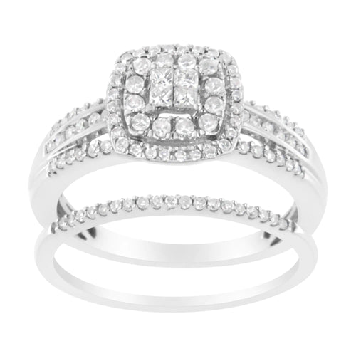 10K White Gold 1/2 cttw Round and Princess-Cut Diamond Engagement Ring and Band Set (H-I Color, I1-I2 Clarity)