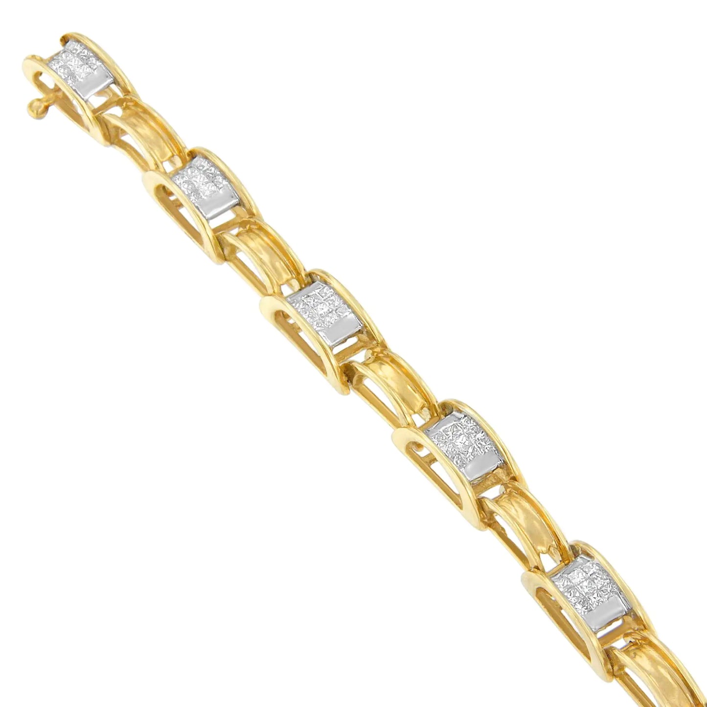 Pulsera de eslabones de cadena de diamantes de talla princesa en oro amarillo de 14 quilates (1,00 cts, color HI, claridad SI1-SI2)