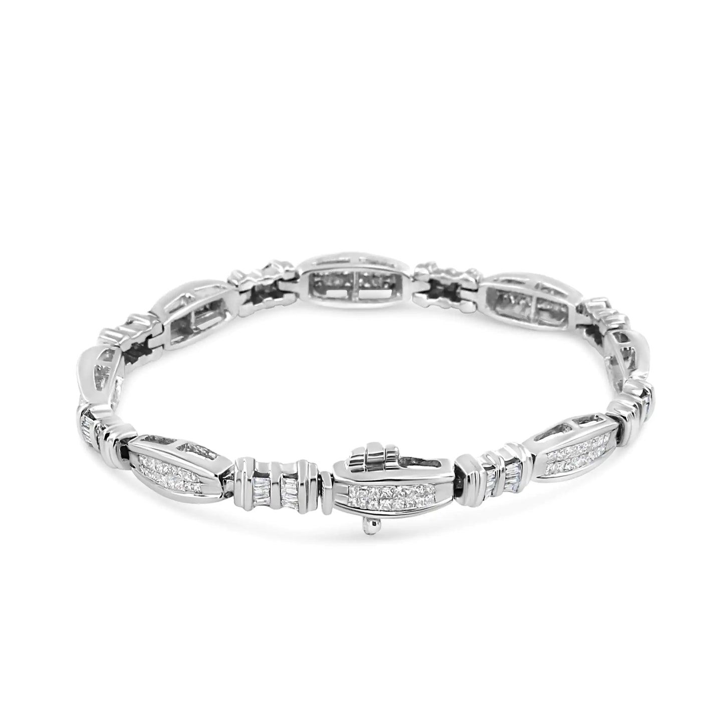 14K hvitt gull rundt og bagettslipt diamantarmbånd (2 cttw, HI Color, SI2-I1 Clarity)