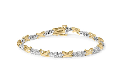 Pulsera de oro bicolor de 10 quilates con diamantes de 1/2 ct y eslabones X de 7" (color IJ, claridad I2-I3)