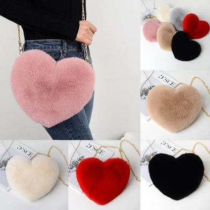 Heart Shaped Faux Fur Crossbody Wallet Crafted from high-quality faux fur, this wallet is soft to the touch and luxurious to look at.