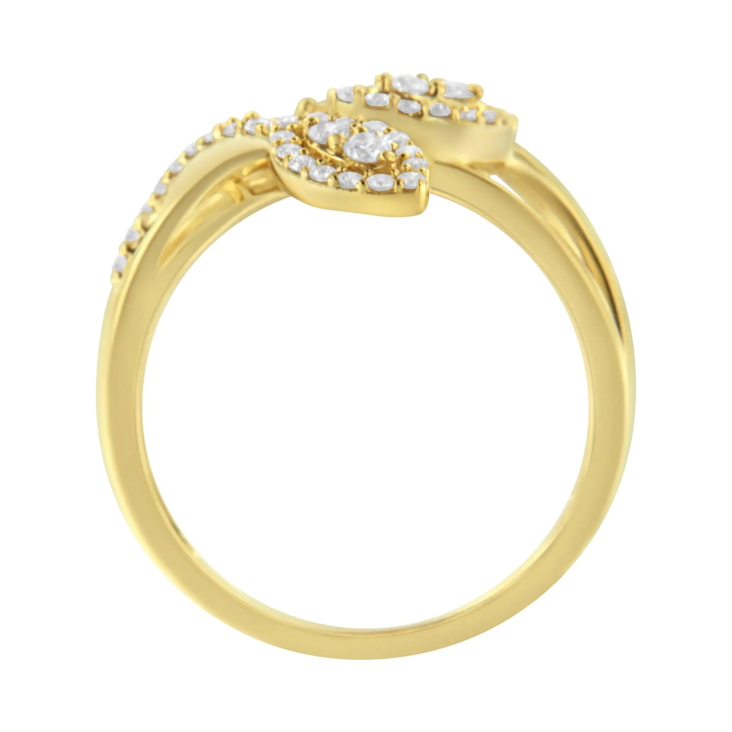 10K Yellow Gold 1/2 Cttw Round-Cut Diamond Layered Crossover Triple Leaf Bypass Ring (I-J Color, I1-I2 Clarity)