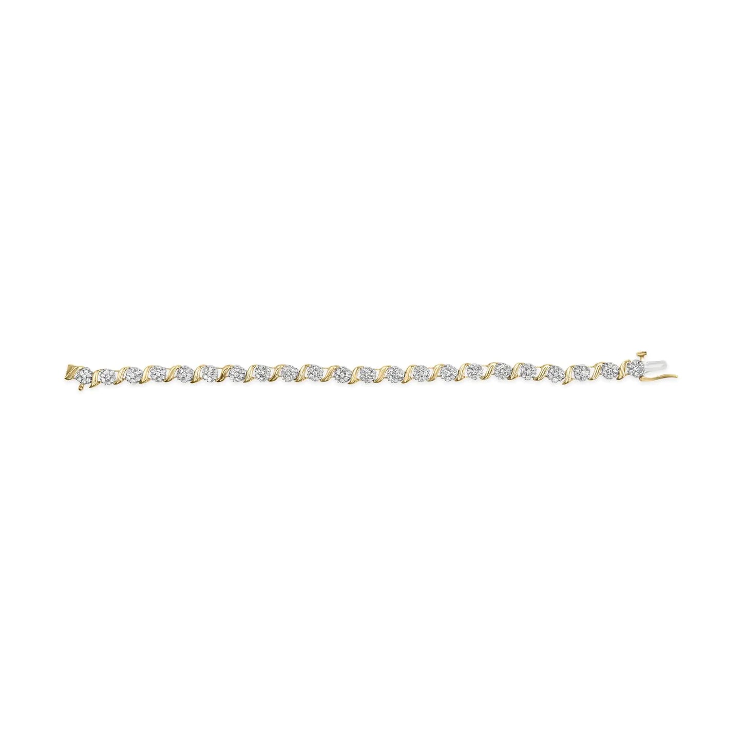 10K Yellow Gold 2.00 Cttw Round Cut Diamond 'S' Cluster Bracelet (J-K Color, I1-I2 Clarity)