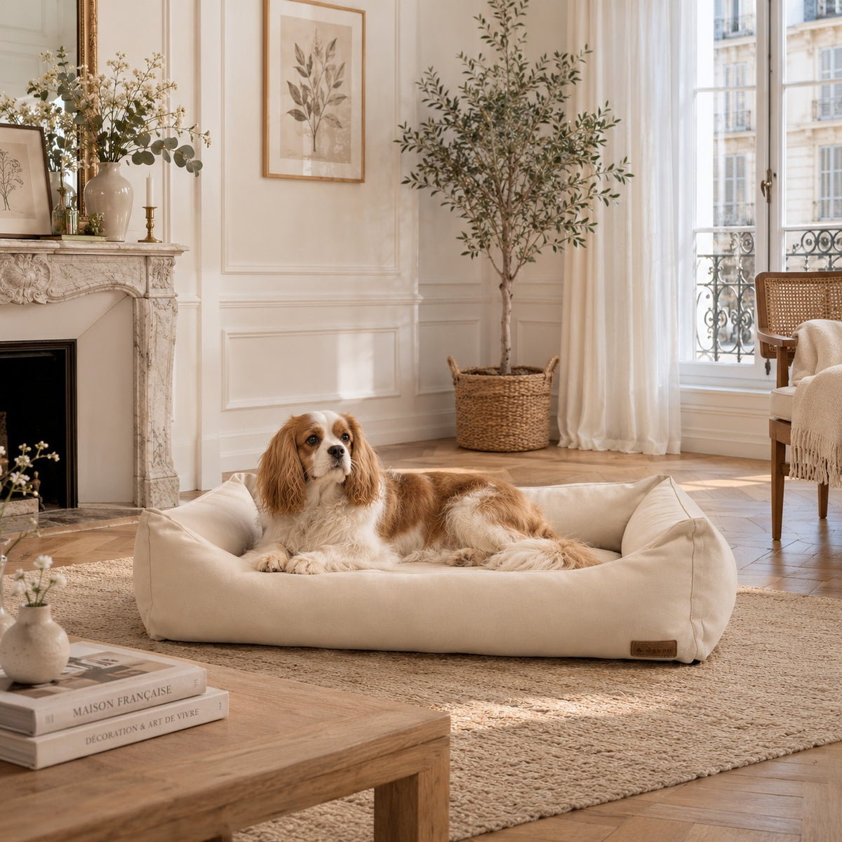 Big Den Waterproof Dog & Cat Basket Bed – Beige, S