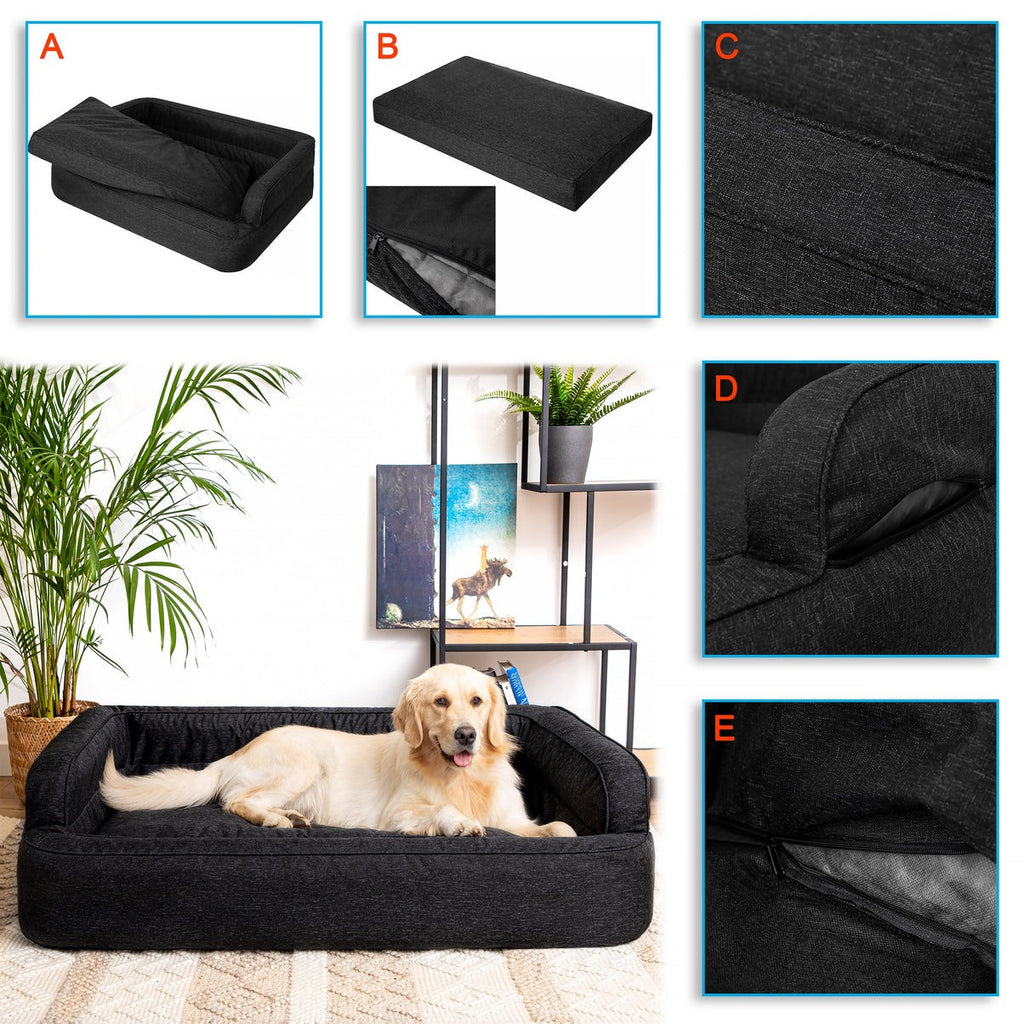Mano Ergonomic Dog Bed with Removable Cover – Blue, L