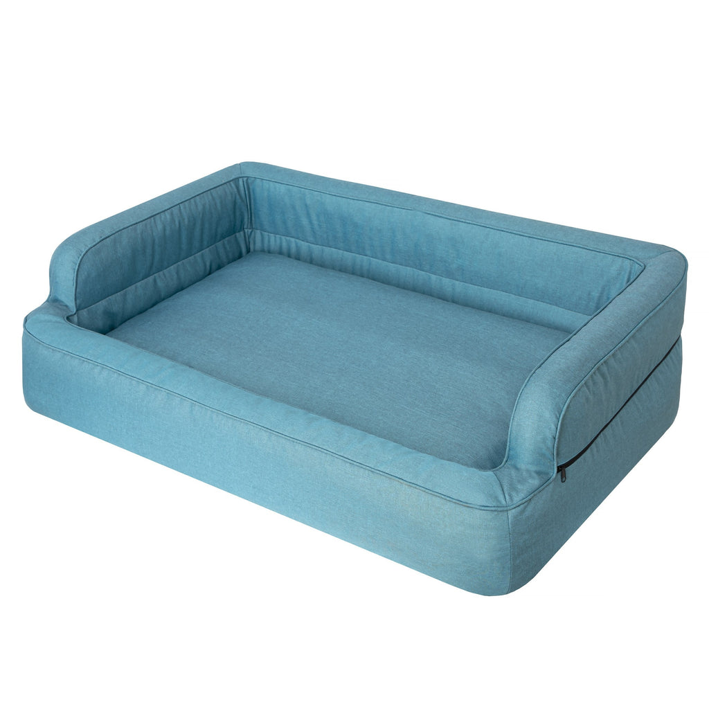 Mano Ergonomic Dog Bed with Removable Cover – Blue, L