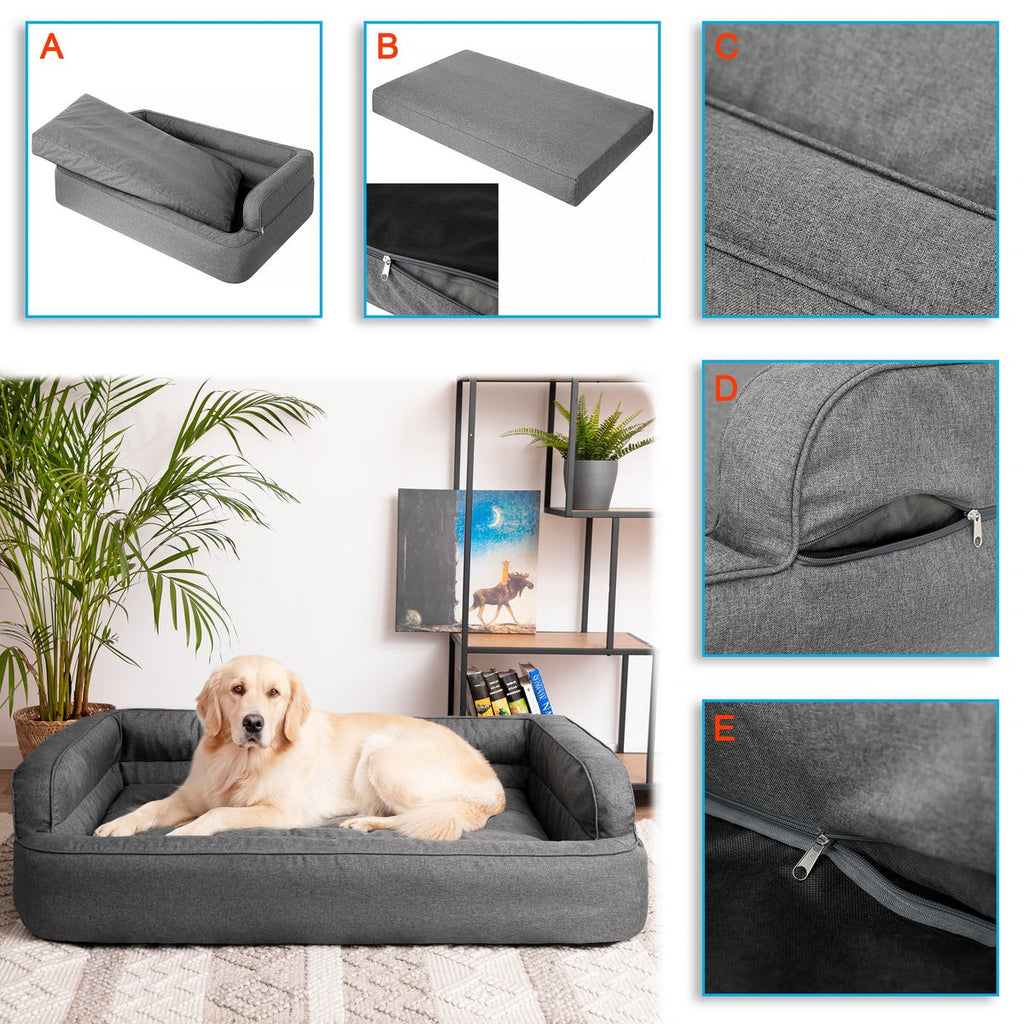 Mano Ergonomic Dog Bed with Removable Cover – Grey, XL