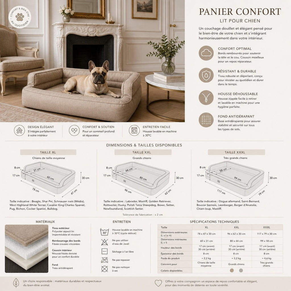 Mano Ergonomic Dog Bed with Removable Cover – Grey, XXL
