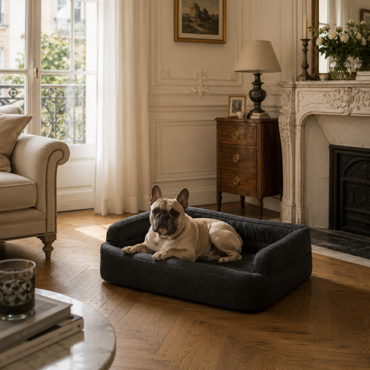 Mano Ergonomic Dog Bed with Removable Cover – Taupe, L