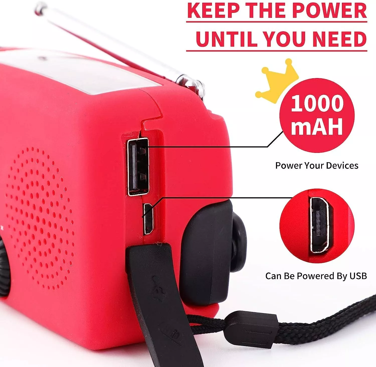 US | Crank & Solar Emergency Radio 1000mAh Power Bank