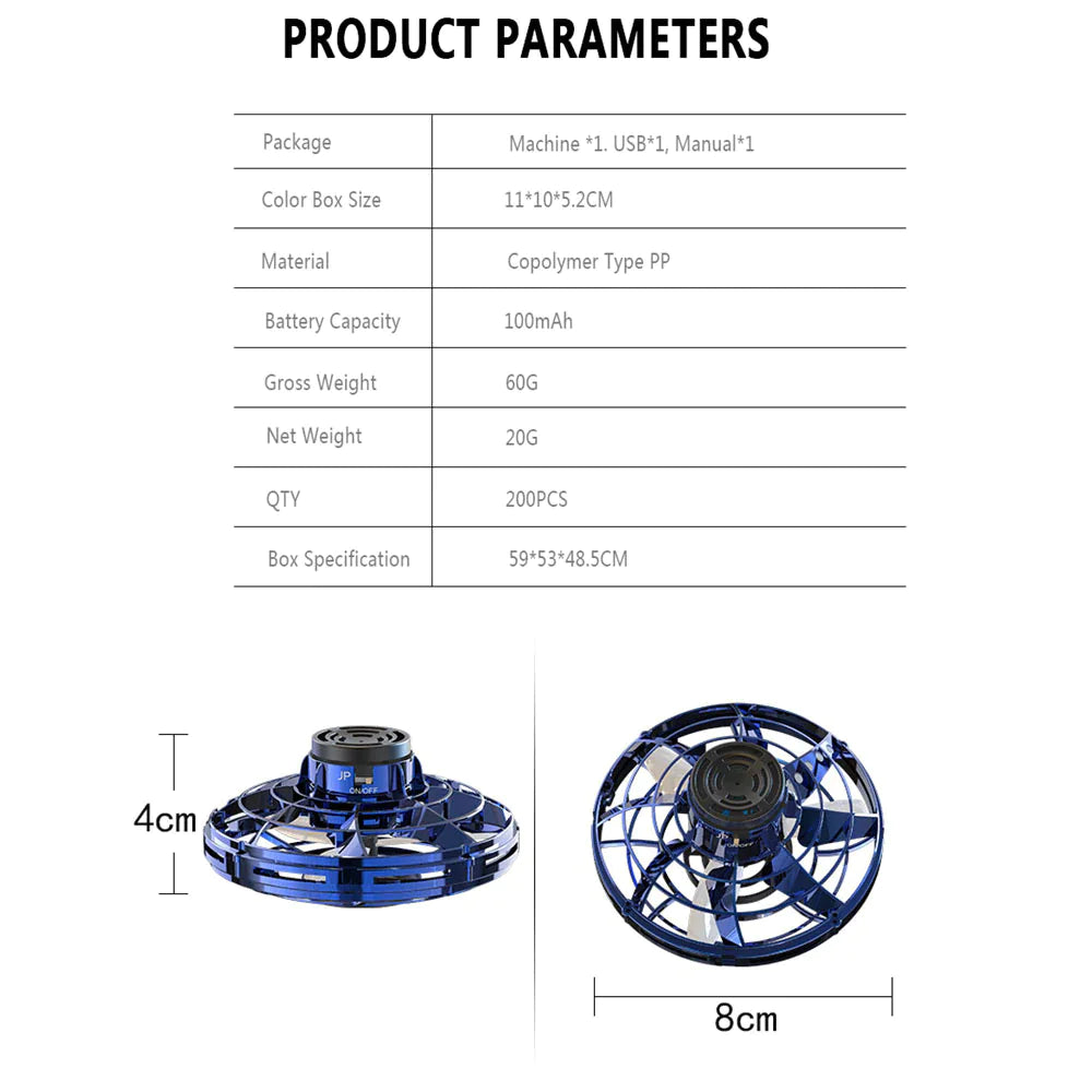 Juguete giratorio volador con forma de OVNI, juguete para manos con luz LED para niños y adultos.