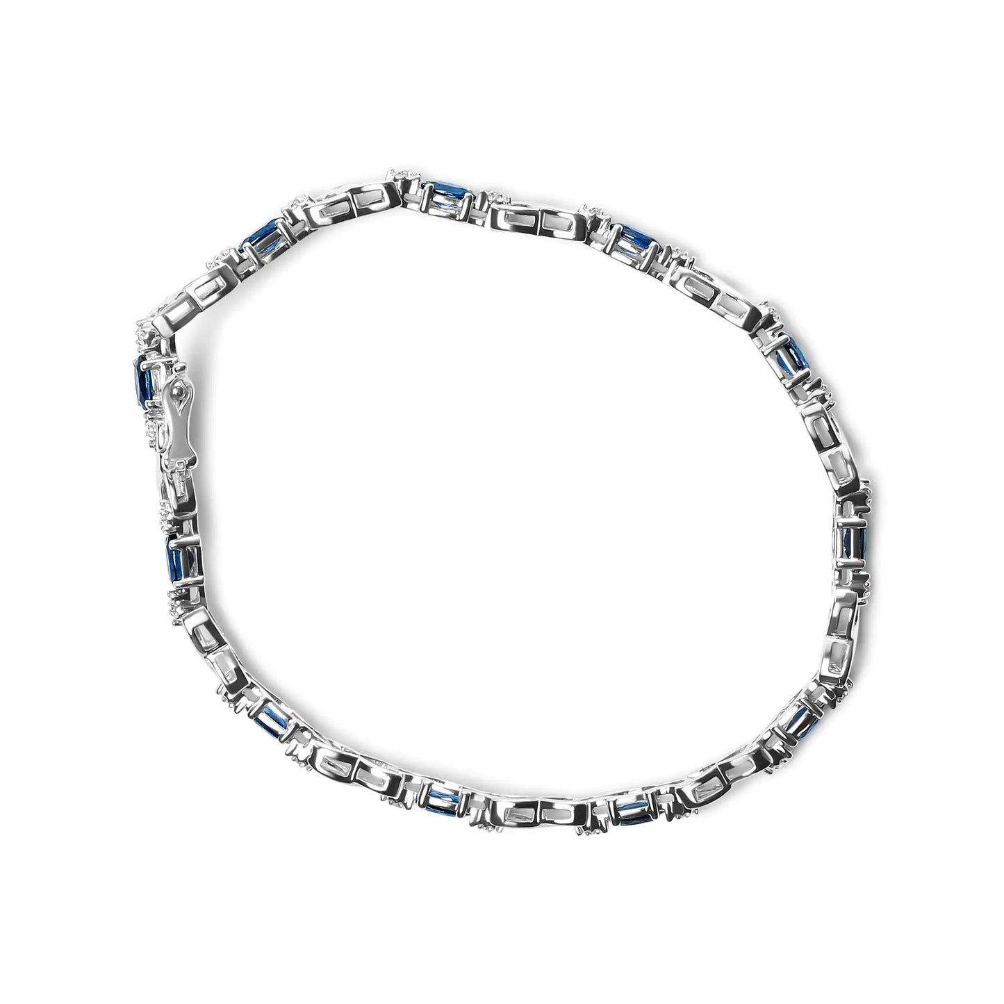 10K White Gold 5x4mm Oval Sapphire Gemstone and 1/10 Cttw Diamond Prong Set "X" Link Bracelet - Size 7" (H-I Color, SI1-SI2 Clarity)