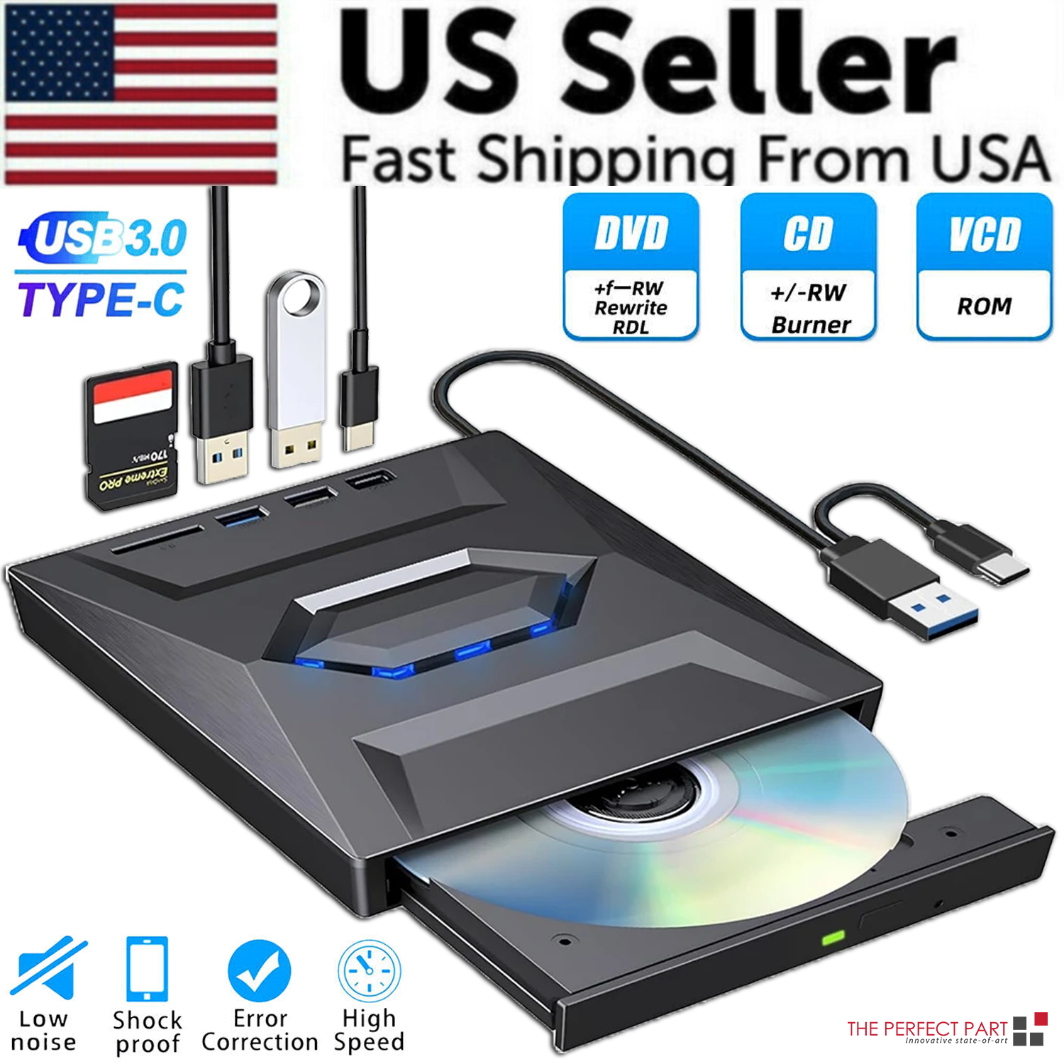USB 3.0 ekstern CD/DVD-drev til PC og Mac | eksternt CD DVD-drev