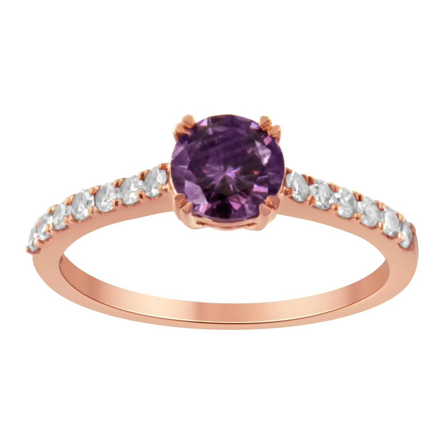 10K Roségold 1/4 Karat Diamant und 6MM Edelstein Halo Ring (H-I Farbe, I1-I2 Reinheit)