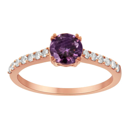 10K Roségold 1/4 Karat Diamant ja 6MM Edelstein Halo Ring (HI Farbe, I1-I2 Reinheit)