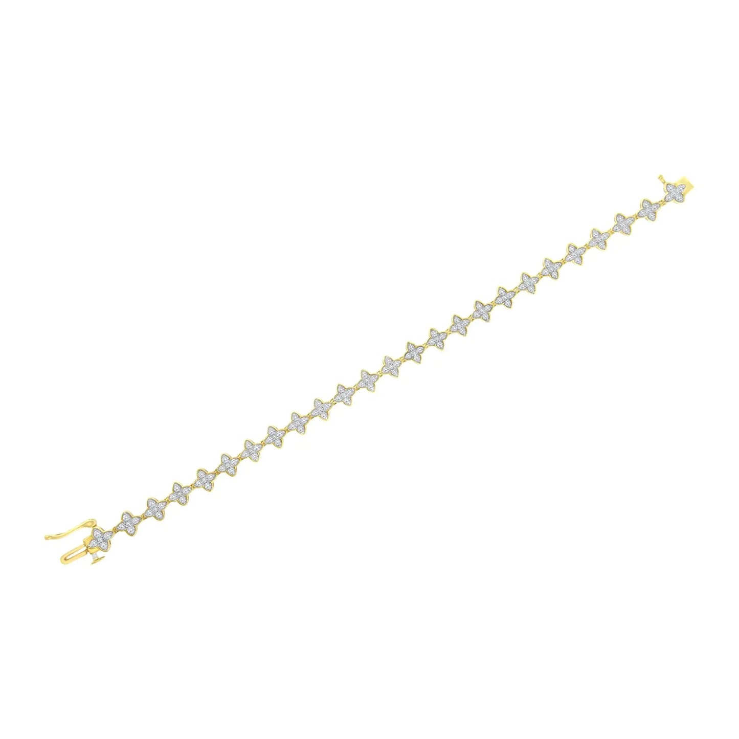 10K Yellow Gold 2.0 cttw Round-Cut Diamond 4 Leaf Clover Link Bracelet (J-K Color, I1-I2 Clarity) - Size 7.25"