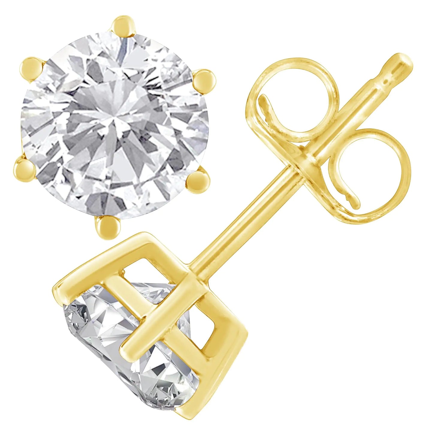 14K Yellow Gold 3/4 Cttw Round Brilliant-Cut Diamond Classic 6-Prong Stud Earrings (K-L Color, I2-I3 Clarity)