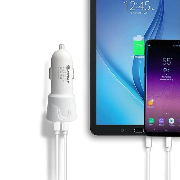 Esoulk 12W Dual USB Car Charger with 5FT Type-C Cable