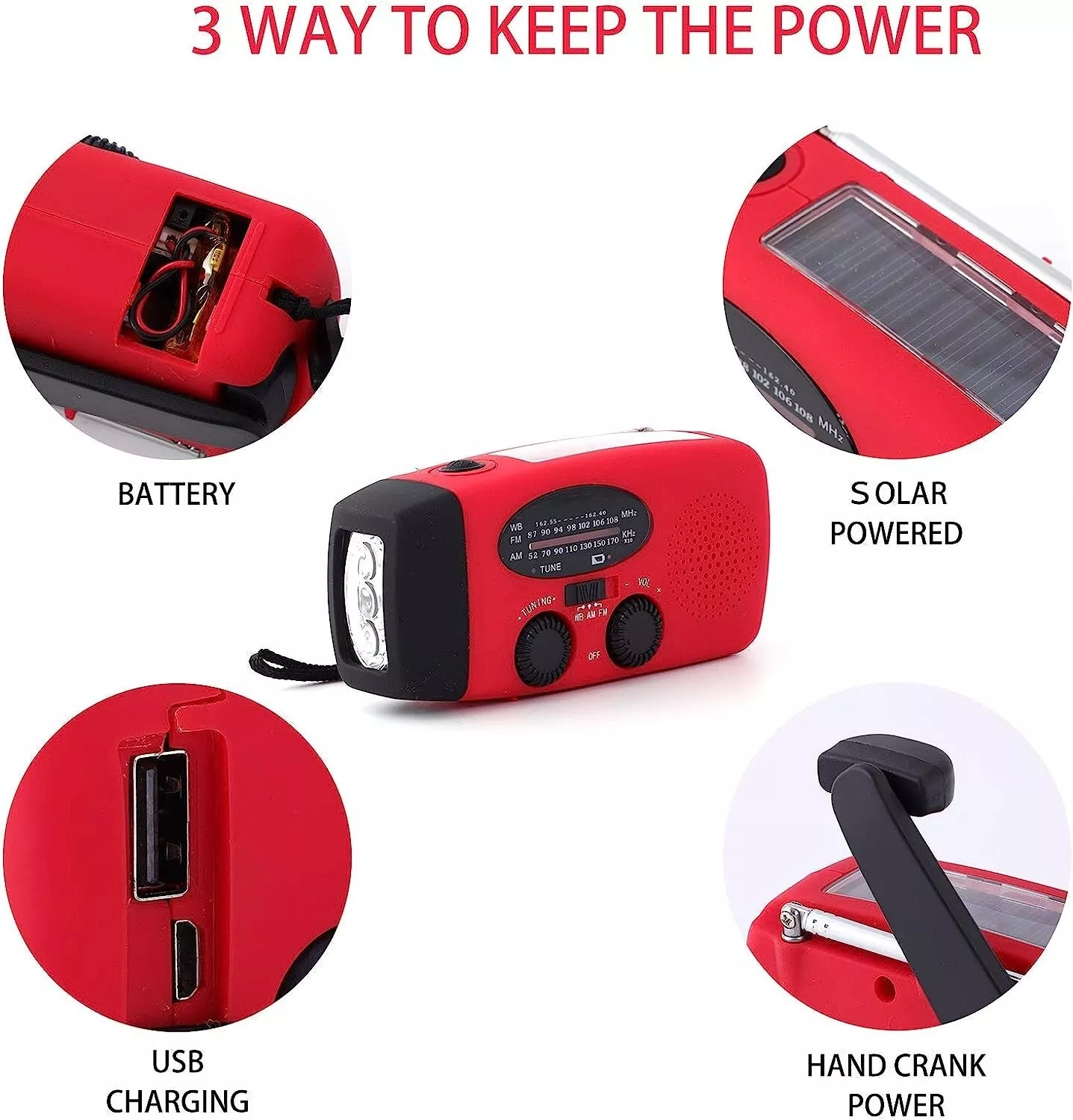 US | Crank & Solar Emergency Radio 1000mAh Power Bank