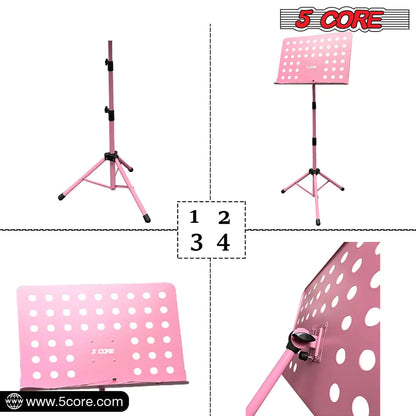 Soporte para Música 5Core para Partituras, Tripé Portátil Ajustável e Dobrável, Soporte para Notas, ROSA 