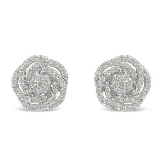 Aretes de oro blanco de 10 quilates con flor de diamantes (1/2 ct, color IJ, claridad I1-I2)